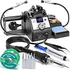 YIHUA 926LED IV 60W Digital Soldering Iron Station Kit w Temperature Stabilization for Soldering & Desoldering w Helping Hands 5 Soldering Iron Tips Lead-Free Solder Solder Sucker UK Plug (Silver)