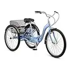 Schwinn Meridian Adult Tricycle Bike, Mens and Womens Three Wheel Beach Cruiser, 26-Inch Wheels, Low Step-Through Frame, Wide Seat, Rear Folding Basket, 1-Speed, Periwinkle