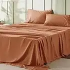 Bedsure Queen Sheet Set - Soft 1800 Sheets for Queen Size Bed, 4 Pieces Hotel Luxury Burnt Orange Queen Sheets, Easy Care Polyester Microfiber Cooling Bed Sheet Set