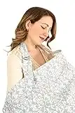 Breastfeeding Cover Up with Adjustable Strap in Grey Damask - Cotton - Boned Nursing Cover - Breathable & Lightweight - Stylish & Discreet incl Storage Bag & Towel Corners