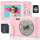 Fotocamera Digitale 1080P FHD Mini Messa a Fuoco Automatica Videocamera 48MP Ricaricabile Piccola Compatta Vlog Fotocamera con Scheda 32GB Zoom 16X Regalo per Bambini, Studenti,Principianti(Rosa)