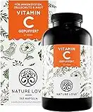 NATURE LOVE® Gepuffertes pflanzliches Vitamin C - Hochdosiert mit 1000mg Vitamin C je Tagesdosis - 365 Kapseln - pH-neutral & magenfreundlich - Vegan