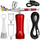 Upgraded Portable Airbrush Kit with Compressor 30PSI Mini Cordless Airbrush Gun Kit with Air Hose Rechargeable Handheld Airbrush Set for Cake Decor, Art, Makeup, Nail, Model Painting(Red)