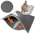 Techson Tapete para caja de arena para gatos, diseño de panal de abeja de doble capa, fácil de limpiar, lavable, control de dispersión plegable (gris, 38 x 61 cm)