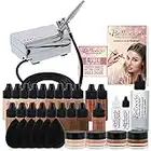 Complete Professional Belloccio Airbrush Cosmetic Makeup System with a MASTER SET of All 17 Foundation Color Shades in 1/4 oz Bottles - Blush, Bronzer, Highlighters