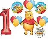 Pooh's 1st First Birthday Party Supplies and Balloon Bouquet Decorations