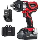 NoCry 20V Cordless Impact Wrench - 300 ft-lb (400 Nm) Torque, 2700 Max IPM, 2200 RPM, 1/2 Inch Anvil; 4.0 Ah Battery, Fast Charger, Belt Clip & Carrying Case Included