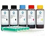 5 x 100ml de tinta de recambio PureInk, tinta de impresora compatible con los cartuchos de impresora Canon PGI-520, PGI-525, CLI-521, CLI-526, no OEM para Canon Pixma IP 3600, IP 4600, etc.