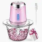 Food Processor 6000mAh Cordless Vegetable Chopper with 5 Cup Glass Bowl, Electric Garlic Meat Choppers BPA-free Baby Food Processors Blender Small Kitchen Mixer Mincer with 4 Blades, 2 Speeds (Pink)