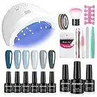 Jeensley Gel Nagellack Starter Kit All-In-One Maniküre mit UV-LED-Härtungslampe für Anfänger Tolles Geschenk Salon Home DIY Blau Grün Rauchig Farbe