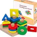 Wooden Shape Sorter Educational Toys, Bigger Toddler Geometric Building Block Board Puzzle Color Shape Recognition Stack Sort Toy Early Learning Preschool Toys for Baby Kids 1 2 3 Years Boy And Girl