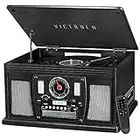 Victrola 8-in-1 Bluetooth Record Player & Multimedia Center, Built-in Stereo Speakers - Turntable, Wireless Music Streaming, Real Wood | Black, 1SFA