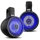 PYLE 6.5” Waterproof Off-Road Speakers - 200W 2-Way Marine Wakeboard Tower Sound System w/LED Light, Full Range Outdoor Stereo Speaker for Car, ATV, UTV, Jeep, Boat, Includes Brackets (Black)