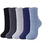 Christmas Socks for Women Slippers Fuzzy Socks Cozy Winter Socks Warm Thick Plush Stocking for Adult Blue 5 Packs One Size