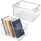 mDesign Juego de 2 cajas organizadoras con asas – Caja de almacenaje para accesorios de cocina o baño y para material de oficina – Organizador de escritorio apilable hecho de plástico – transparente