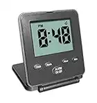 Digital Travel Alarm Clock - No Bells, No Whistles, Simple, Silent, Battery Operated, Alarm, Snooze, Small and Light, Folding, ON/OFF Switch, USA Top Selling for 2+ Years! Black