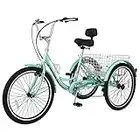 MOONCOOL Adult Tricycles 3 Wheel 7 Speed Trikes, 20/24 / 26 inch Adult Trikes 3 Wheeled Bike with Basket for Seniors, Women, Men.