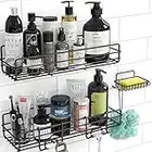 Moforoco Shower Caddy Basket Shelf with Soap Holder, No Drilling Traceless Adhesive Shower Wall Shelves, Rustproof Bathroom Shower Storage Organizer