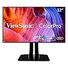 ViewSonic VP3268a-4K 32-inch 2160p UHD Professional Monitor, 100% sRGB, Pantone Validated, Colour Blindness Mode, USB Type-C, HDMI, DisplayPort, Ethernet, for Graphic Design, Photo & Video Editing