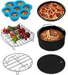 COSORI Heißluftfritteuse Zubehör, Sechsteiliges Zubehörset für 5,5L Fritteusen Air Fyer aller Marken, Backform, Pizza Pan, Grillrost, Dämpfen Rack, Silikonmatte, Muffinform