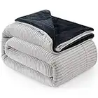 KAWAHONEY Fleece Reversible Twin Blanket for Single Bed with Super Soft Filling Warm Thick Winter Microfiber Plush Throw Blankets,59"×79" Navy Blue