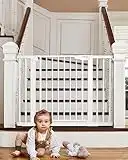 Mom's Choice Awards Winner-Cumbor 29.7-46" Baby Gate for Stairs, Auto Close Dog Gate for the House, Easy Install Pressure Mounted Pet Gates for Doorways, Easy Walk Thru Wide Safety Gate for Dog, White