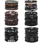 MOZAKA 36Pcs Braided Leather Bracelets for Men Women Handmade Wrap Woven Cuff Bracelets Wooden Beaded Bracelets Vintage Ethnic Tribal Wristbands Bracelet Set Adjustable