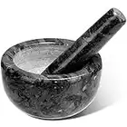 Tera Mortar and Pestle Set Marble Small Bowl Solid Stone Grinder Spice Herb Grinder Pill Crusher Black CY0216