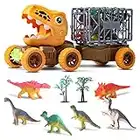 Oderra Dinosauri Camion Giocattolo - Dinosauro Macchinine Trasportatore per Bambini Giochi con 6 mini dinosauri e 2 alberi, Regalo 3 4 5 6 anni bambino bambina