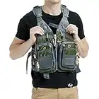 Obcursco Fly Fishing Vest Pack Adjustable for Men and Women with Breathable Mesh, Trout Fishing Gear, for Outdoors Stream Fishing (Army Green)