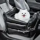 Dog Car Seat, Dreamsoule Stitching Dog Booster Seat, PU Leather More Anti-Abrasion and Anti-Grip,Removable Washable Pet Travel Safety Car Seat, pet Booster seat (Black, Leather)