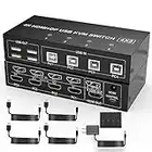 4 Port HDMI + DisplayPort KVM Switch Dual Monitor, UHD 4K@60Hz, KVM Switch 2 Monitors 4 Computers with 4 USB 2.0 Hub, Keyboard Video Mouse Peripherals Switcher for 4 PCs Dual Monitors