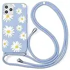 Yoedge Funda con Cuerda para Apple iPhone 13 Mini 5,4", Púrpura Claro TPU Silicona Mate Case con Lindo patrón Dibujos Animados con Colgante Ajustable Correa de Cordón Cárcasa, Flor 3