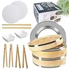 YJ-DESIGNS 12 Pcs Stainless Steel Bamboo Steamer Basket Complete Kit- 10 inch (2 Tiers) - Dumpling Steamer Veggie Bamboo basket - Vegetable Food Steamer for Cooking - Rice steamer - Steam Pot Basket