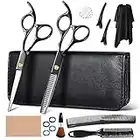 YAKAON Professional Hair Cutting Scissors Shears, Stainless Steel Hairdressing Scissors Set with Thinning Shears Kits, Hair Razor Comb, Clips, Cape, Barber set, for Salon or Home Use