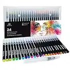 24 Watercolour Paint Brush Pens - Markers for Water Colour Calligraphy Lettering and Drawing - Flexible Real Brush Tips - Gorgeous Pen Colour Set