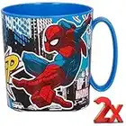 SPIDERMAN Set 2 Tazze in plastica 350ml per Microonde con manico Bambini colazione BPA-free Spider-Man