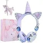 TCJJ Unicorn Bluetooth Headphone Over Ear for Girls,Shiny Rhinestone Children Wireless Headphones 85db Volume Limiting with Mic Study Online/Live Stream/Youtube Video/Working at Home