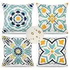 Dremisland Lot de 4 Taie d'oreiller Extérieure Imperméable Imprimées Florales Housses de Coussin Boho Farmhouse Taie Coussin Canapé Decoration pour Terrasse Jardin Balcon Salon Chambre,45x45cm