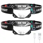 Juninp Headlamp Rechargeable, 2-Pack Head Lamp Outdoor LED Rechargeable, 1100 Lumen Super Bright White Red Light Flashlights, Waterproof, Motion Sensor, 8 Modes, Outdoor Fishing and Camping Headlight