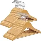 SONGMICS Kids Wooden Hangers 20 Pack, Solid Wood Baby Hangers, Children's Coat Hangers with Pants Bar, Shoulder Notches, Swivel Hooks, 12.6 x 7.5 Inches, Natural and Silver UCRW06NL