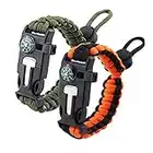 ZHIYE Pimoys 2 Pack Survival Paracord Bracelet Flint Fire Starter Scraper Compass Wilderness Survival Whistle Adjustable Wristband Armygreen&BlackOrange…