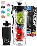 Zulay (34oz Capacity) Fruit Infuser Water Bottle with Sleeve - Anti-Slip Grip & Flip Top Lid Infused Water Bottles for Women & Men - Water Infusion Bottle - Onyx Black