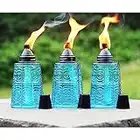 Seraphic Citronella Garden Oil Burner Glass Tabletop Tiki Torches for Outdoors, Set of 3, Blue