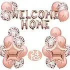 Bannière à la Maison de Bienvenue Welcome Home Lettre Ballon avec Ballons étoiles Paillettes pour Welcome Home Famille Décorations de Fête la Maison (paquet de 24, or rose)