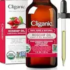 USDA Organic Rosehip Oil for Face, 100% Pure | Natural Cold Pressed Unrefined, Carrier Seed Oil for Skin, Hair & Nails | Certified Organic (30ml) | Cliganic 90 Days Warranty