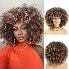 JStineke Curly-Wigs-for-Black-Women Short-Afro-Curly-Wig-with-Bangs Synthetic-Hair-Replacement-Wigs-for-African-American-Women Ombre-Brown-Wigs (ombre brown)