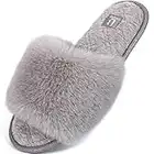 LongBay Ladies' Fluffy Faux Fur Open Toe Memory Foam House Slipper Cute Comfy Flat Cozy House Shoes , Grey, 5/6 UK