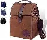 Asebo Borsa Termica Porta Pranzo 10 Litri, Lunch Bag Grande Uomo Donna, Scatola da Pranzo in Tela cerata Borsa Frigo, Borsa Porta Pranzo da Ufficio, Borsa Cibo Lavoro, Picnic (Marrone)