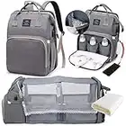 LEcylankEr Wickelrucksack mit Babybett - Große Wickeltasche Rucksack mit Wickelauflage & Isoliertasche & Moskitonetz & USB-Ladeanschluss (grau)